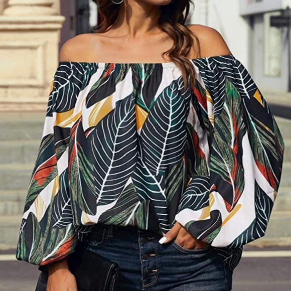 ⭐HP⭐ Botanical Leaf Print Off The Shoulder Blouse - Picture 6 of 10